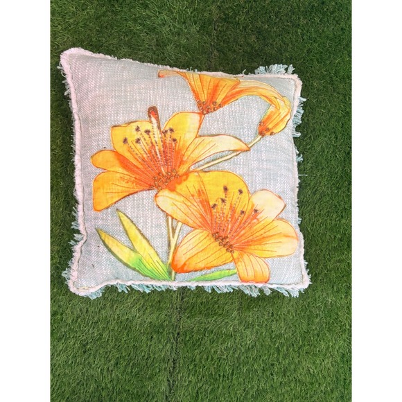 Other - Decorative Throw Pillows  Yellow Orange Floral Embroidered Beaded Fringe Accent